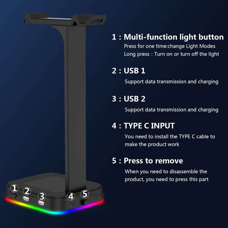 RGBD9 RGB Headset Stand Color-Changing Gaming Headset Stand Gaming Headset Display Stand with Dua...