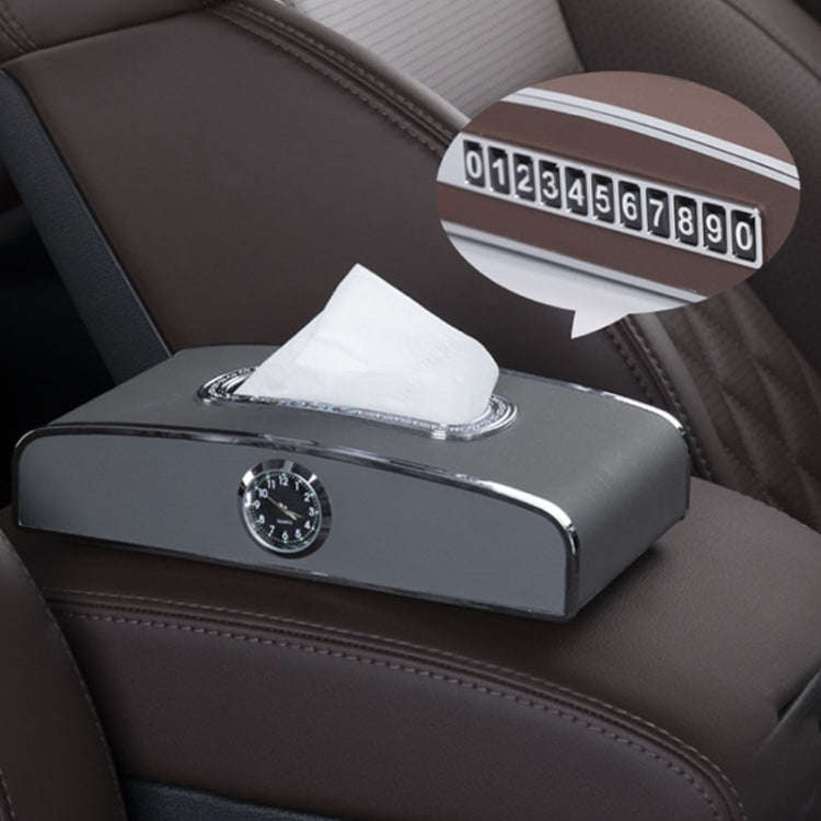Car Clock Tissue Box Multi-Function Vehicle Instrument Table Paper Towel Box, Style: Clock+Parkin...