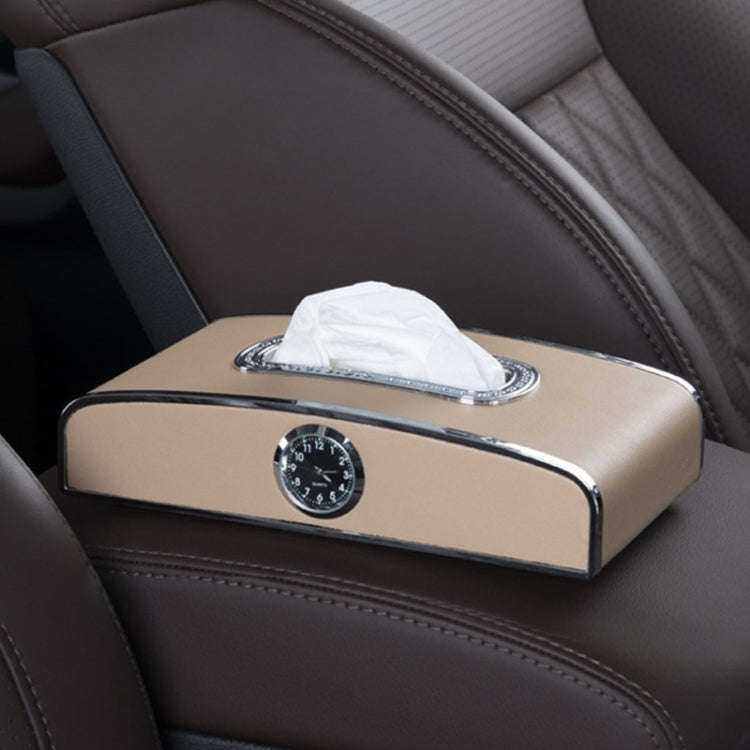 Car Clock Tissue Box Multi-Function Vehicle Instrument Table Paper Towel Box, Style: With Clock (...