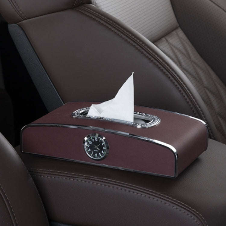 Car Clock Tissue Box Multi-Function Vehicle Instrument Table Paper Towel Box, Style: With Clock (...