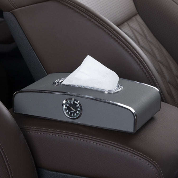 Car Clock Tissue Box Multi-Function Vehicle Instrument Table Paper Towel Box, Style: With Clock (...