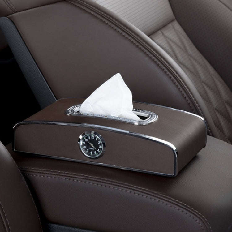 Car Clock Tissue Box Multi-Function Vehicle Instrument Table Paper Towel Box, Style: With Clock (...