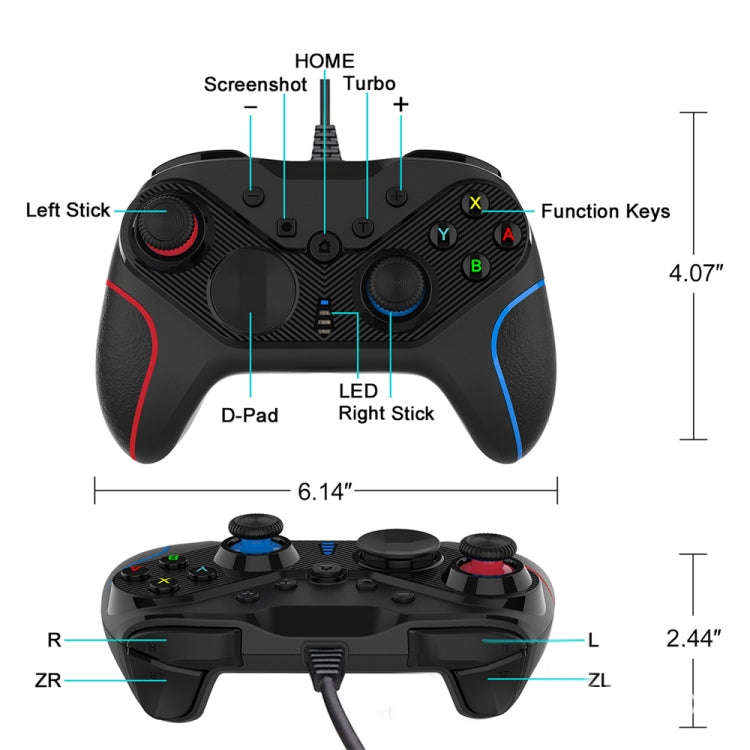 Wired Gamepad For Nintendo Switch / Android / iOS / PC(S818W Left Red Right Blue)