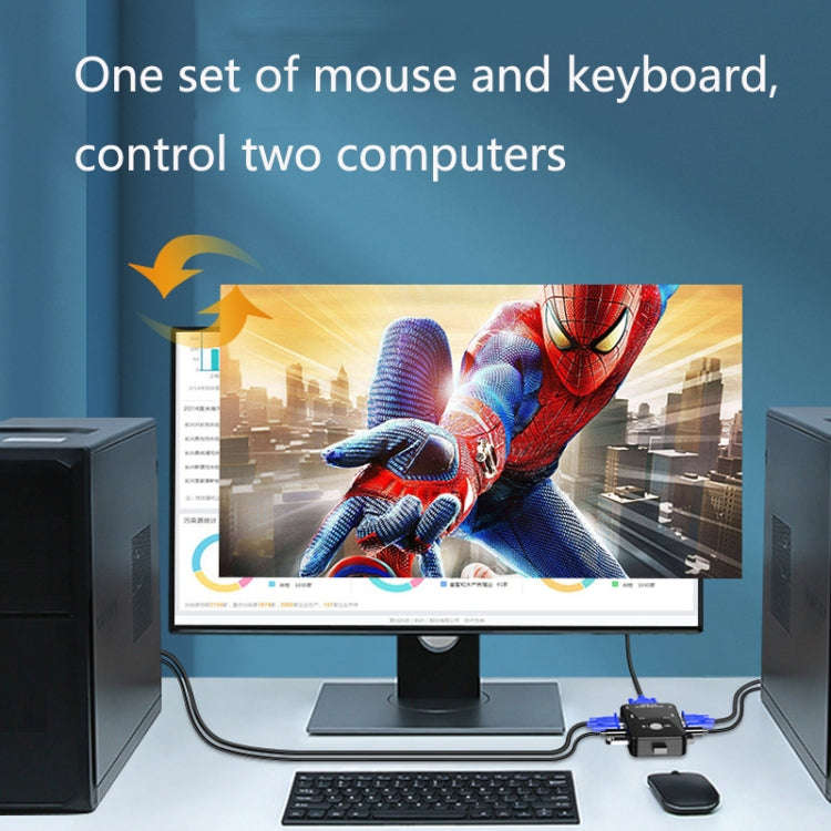 HW1701  2 into 1 out KVM Switcher 2 Port Manual VGA Switch USB With Keyboard Mouse Switching(Black)
