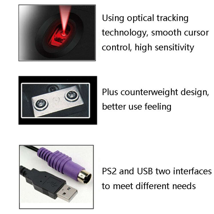 2 PCS Cadeva 006 3 Keys Wired Mouse Household Computer Mouse(USB Interface)