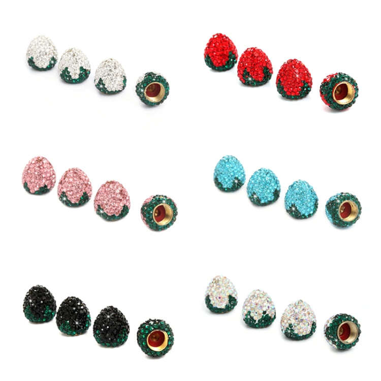 Metal Car Universal Diamond-studded Strawberry Valve Cap Copper Valve Cover(White)