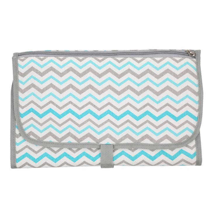Portable Baby Changing Mat Multifunctional Baby Changing Table Waterproof Bag(Green Thin Waves)