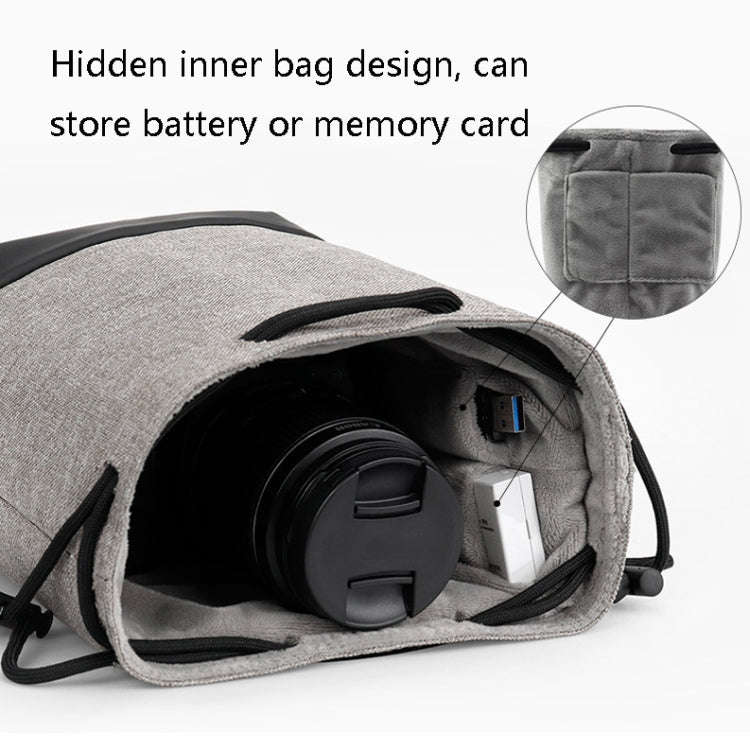 Baona Waterproof Micro SLR Camera Bag Protective Cover Drawstring Pouch Bag, Color: Large Gray