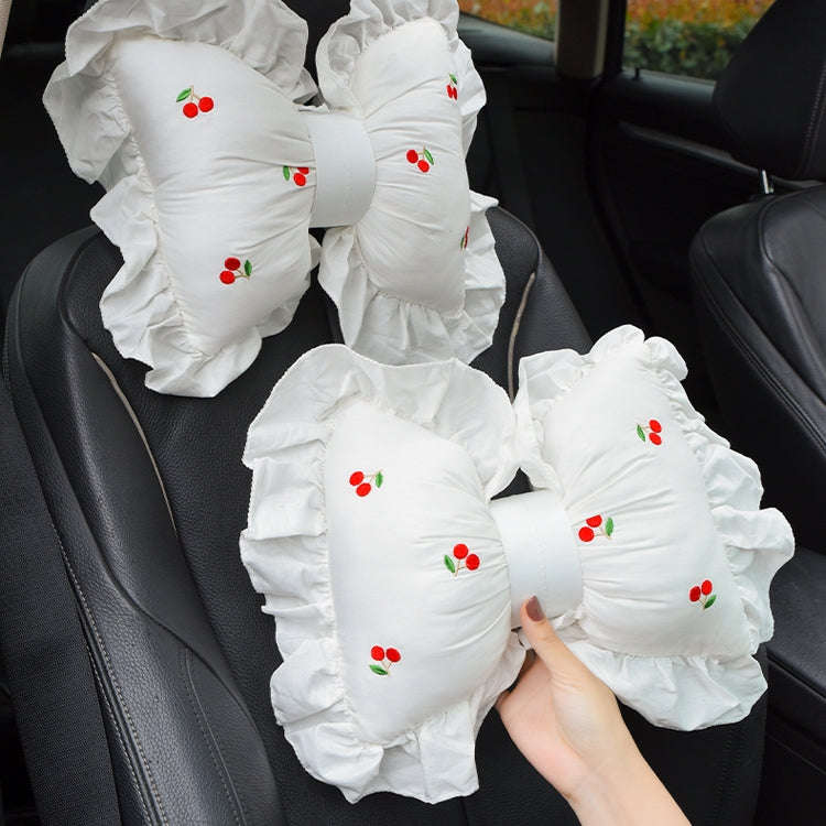 Bow Car Head Pillow Car Seat Neck Pillow Comfortable Cotton Car Supplies, Colour: Cherry Headrest