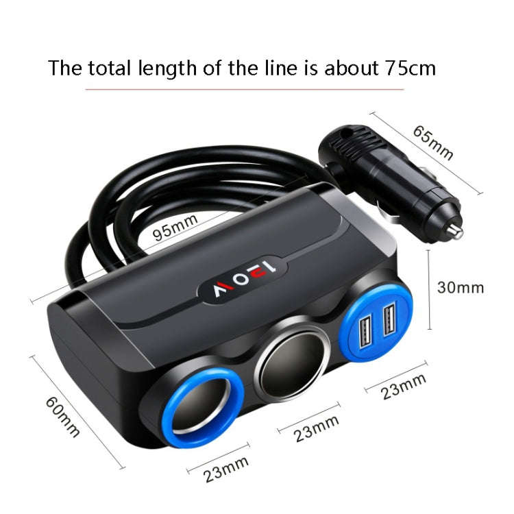 Car Cigarette Lighter Multi-Function Mobile Phone Charging USB Car Charge 12/24V Adapter Plug(Bla...