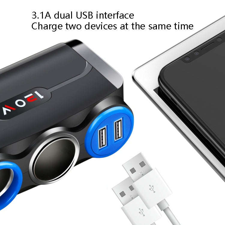 Car Cigarette Lighter Multi-Function Mobile Phone Charging USB Car Charge 12/24V Adapter Plug(Bla...