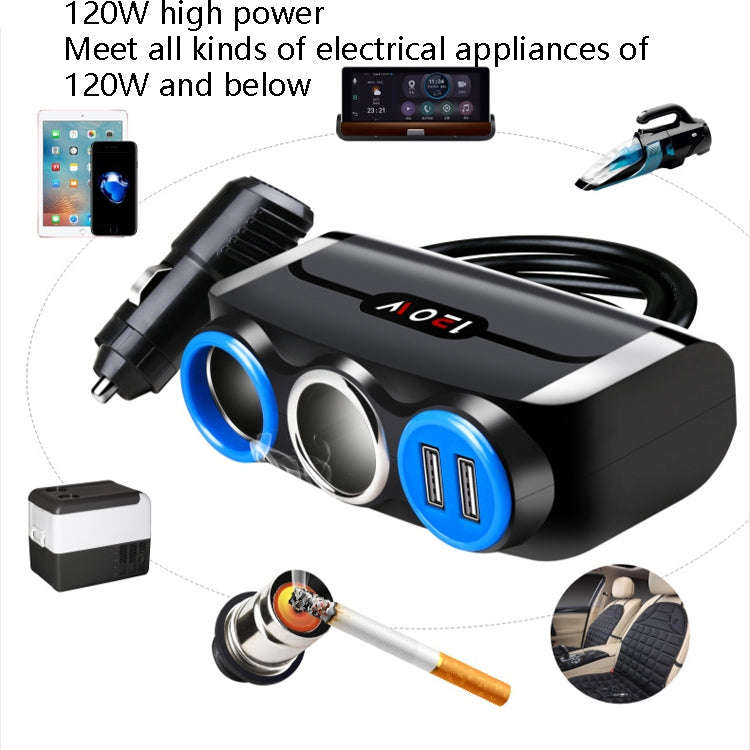 Car Cigarette Lighter Multi-Function Mobile Phone Charging USB Car Charge 12/24V Adapter Plug(Bla...