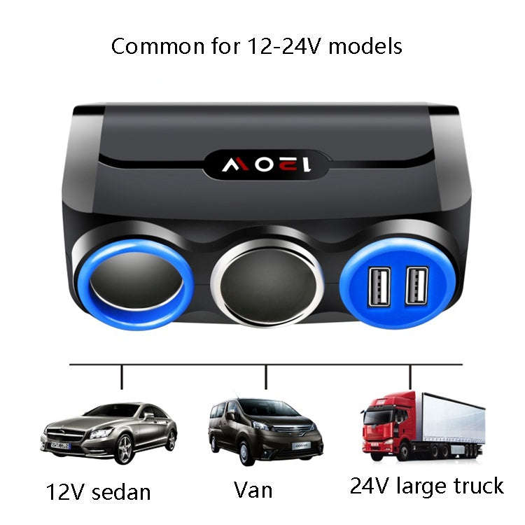 Car Cigarette Lighter Multi-Function Mobile Phone Charging USB Car Charge 12/24V Adapter Plug(Bla...