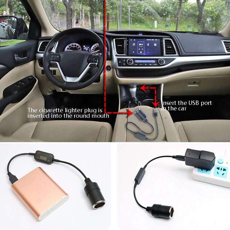 5V Turn 12V USB To Cigarette Lighter Socket Female Head Driving Recorder Mobile Power Cord, Speci...