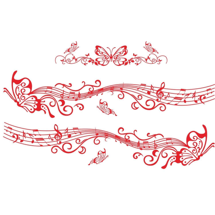 D-347 Butterfly Note Car Sticker Sheet Music Waist Line Body Sticker(Red)
