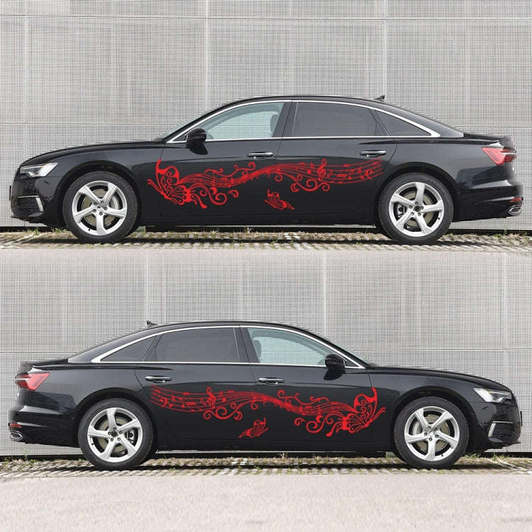 D-347 Butterfly Note Car Sticker Sheet Music Waist Line Body Sticker(Red)