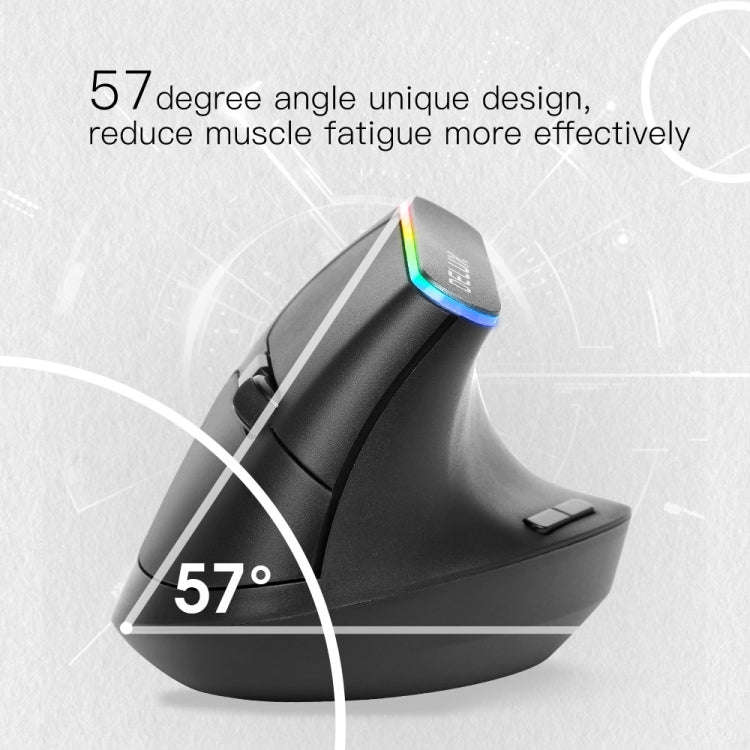 DELUX M618C 6 Keys 1600 DPI RGB Vertical Wireless Bluetooth Dual Mode Mouse(Black)