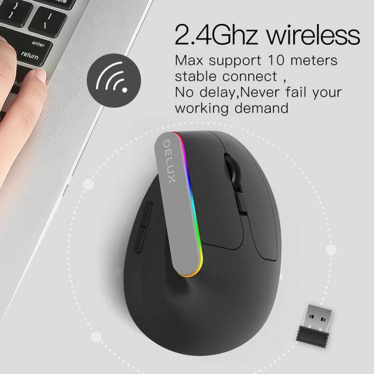 DELUX M618C 6 Keys 1600 DPI RGB Vertical Wireless Bluetooth Dual Mode Mouse(Black)