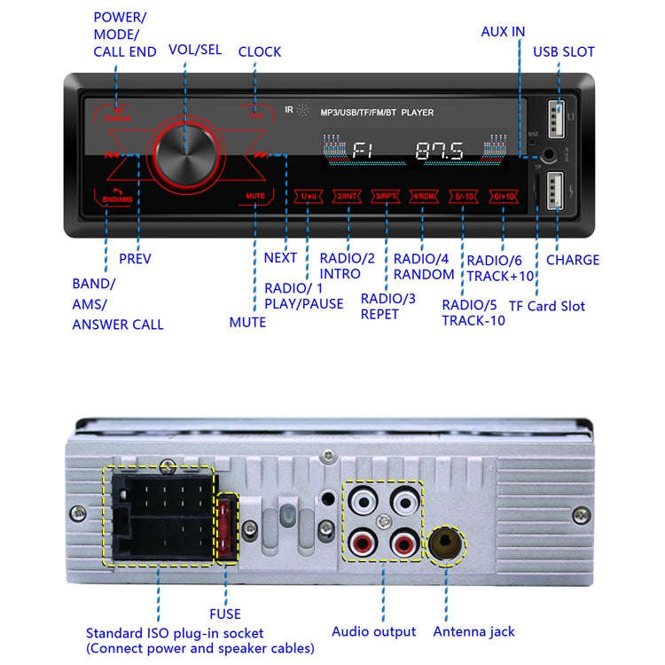 A2818 Car Bluetooth Speakerphone Car MP3 Player Function Touch Double U Disk Colorful Lights Radi...