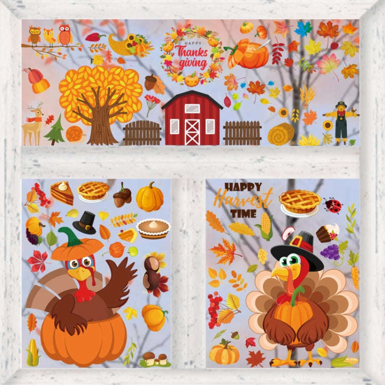 10 PCS Thanksgiving Turkey Sticker Static Sticker Glass Window Decoration Wall Sticker(BQ067)
