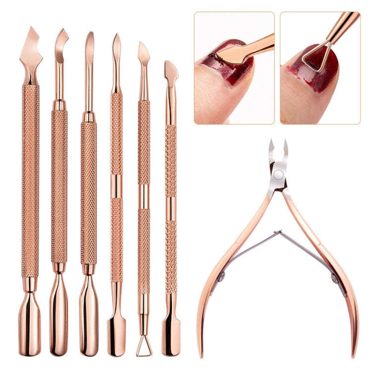 3 PCS Stainless Steel Rose Gold Double-Headed Steel Push Dead Skin Scissors Nail Set,Style: 01 Bi...
