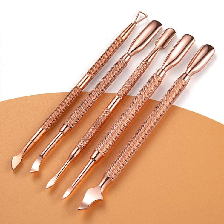 3 PCS Stainless Steel Rose Gold Double-Headed Steel Push Dead Skin Scissors Nail Set,Style: 01 Bi...