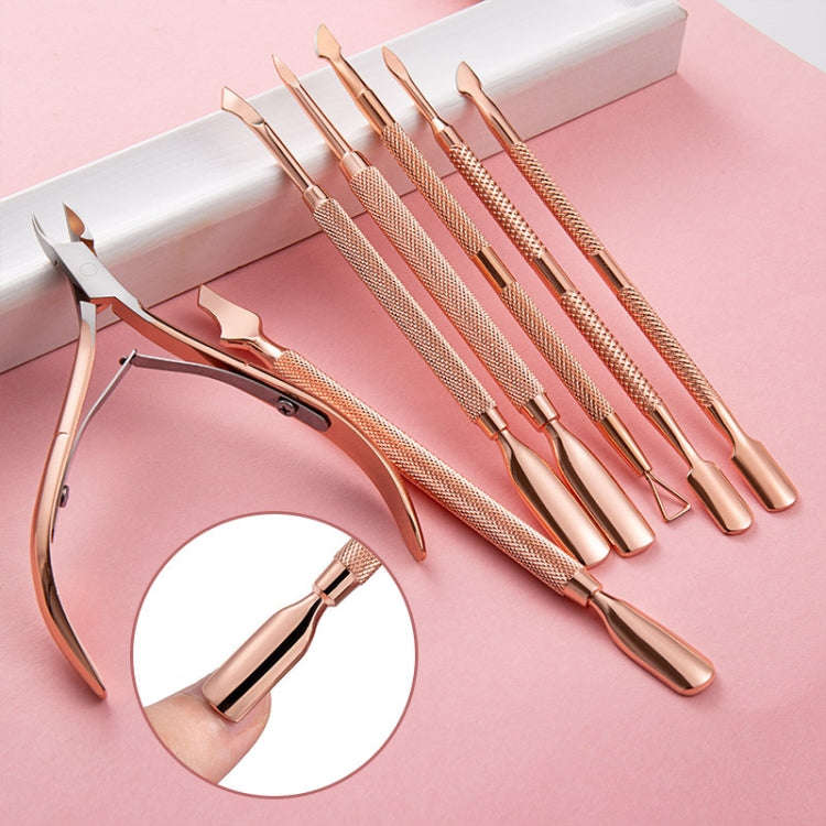 3 PCS Stainless Steel Rose Gold Double-Headed Steel Push Dead Skin Scissors Nail Set,Style: 01 Bi...