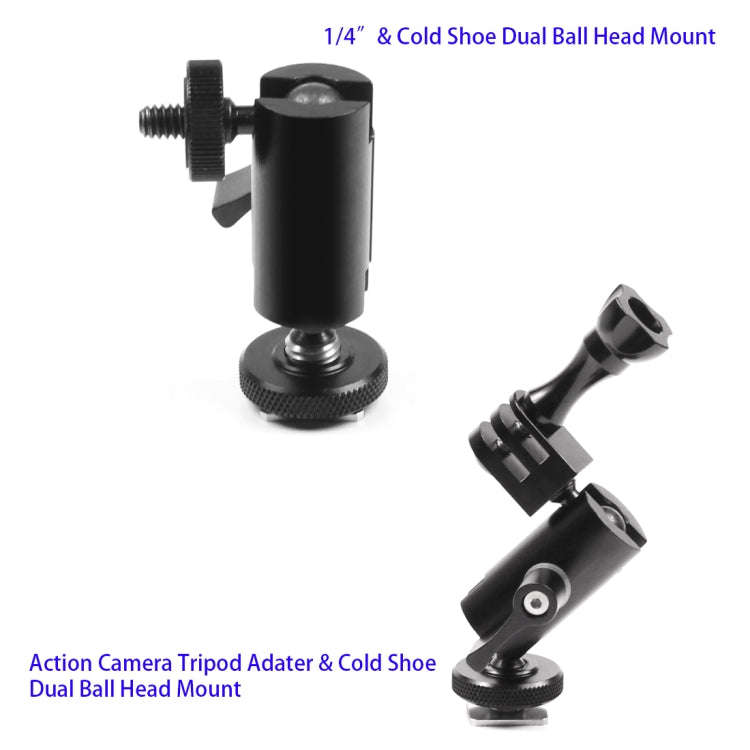 Type A Magic Arm Dual BallHead Cold Shoe 1/4 Inch Mount Adapter for GoPro Hero11 Black / HERO10 B...