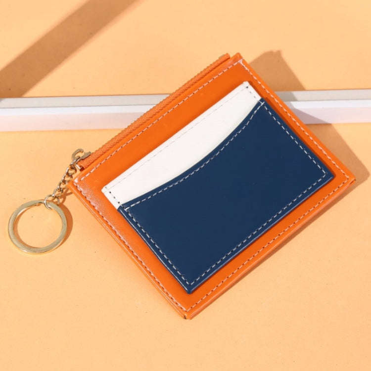 Men And Women Portable Simple Card Holder Coin Purse PU Wallet With Keychain(Orange)