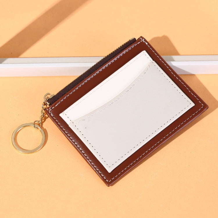 Men And Women Portable Simple Card Holder Coin Purse PU Wallet With Keychain(Coffee)
