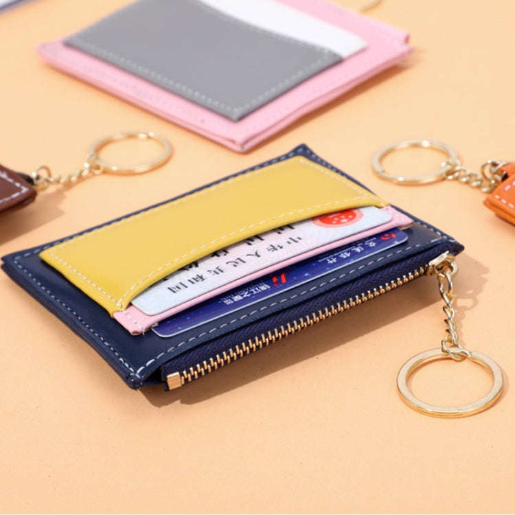 Men And Women Portable Simple Card Holder Coin Purse PU Wallet With Keychain(Orange)