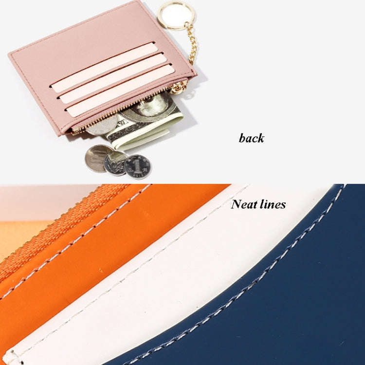 Men And Women Portable Simple Card Holder Coin Purse PU Wallet With Keychain(Coffee)