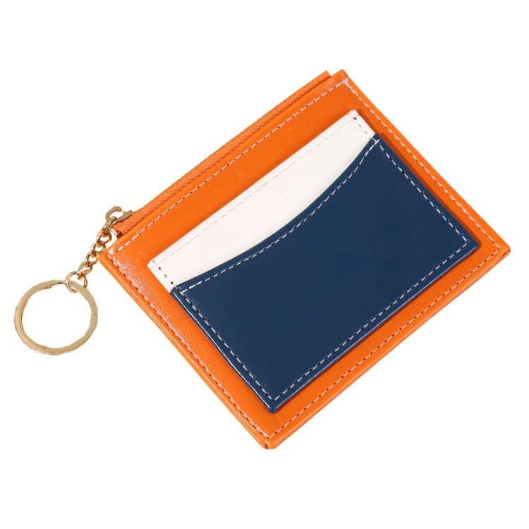 Men And Women Portable Simple Card Holder Coin Purse PU Wallet With Keychain(Orange)