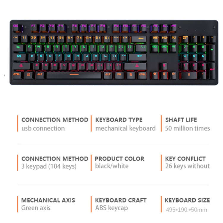 LEAVEN K880 104 Keys Gaming Green Axis Office Computer Wired Mechanical Keyboard, Cabel Length:1....