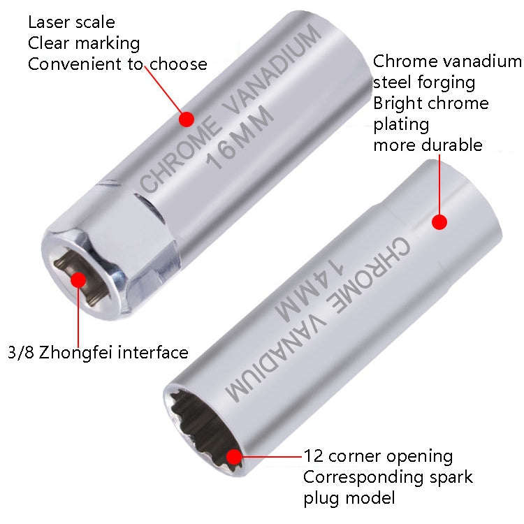 Car Spark Plug Sleeve Wrench Thin Flames Disassembly Tool, Specification: 14mm (Magnetic)