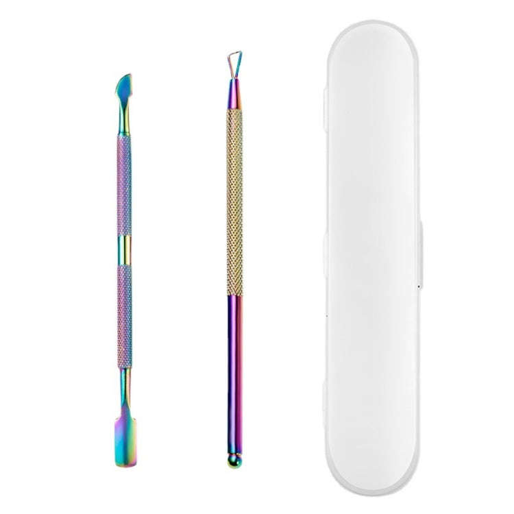 2 in 1 Color Titanium Nail Remover Set Stainless Steel Double-headed Dead Skin Push Set