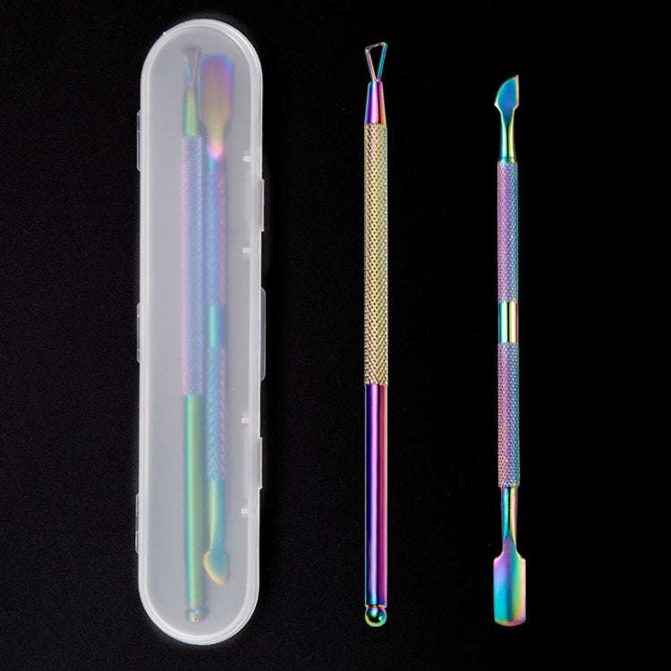 2 in 1 Color Titanium Nail Remover Set Stainless Steel Double-headed Dead Skin Push Set