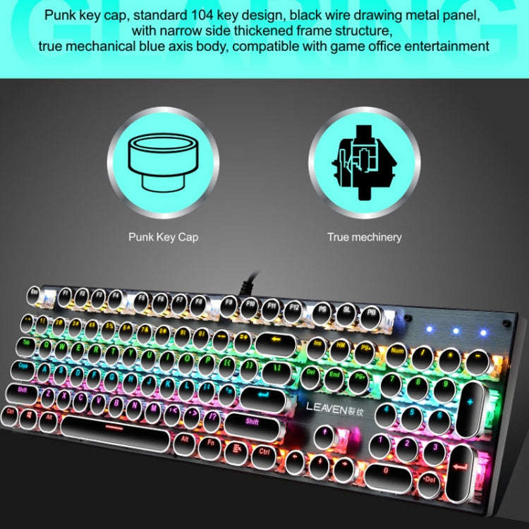 104 Keys Green Shaft RGB Luminous Keyboard Computer Game USB Wired Metal Mechanical Keyboard, Cab...
