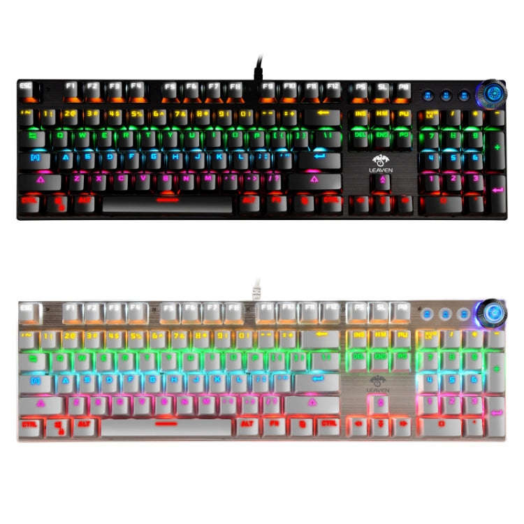 LEAVEN K990 Knob Version 104 Keys Office Computer Game Mechanical Green Axis Wired Keyboard, Cabe...
