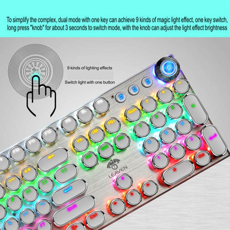 LEAVEN K990 Knob Version 104 Keys Office Computer Game Mechanical Green Axis Wired Keyboard, Cabe...
