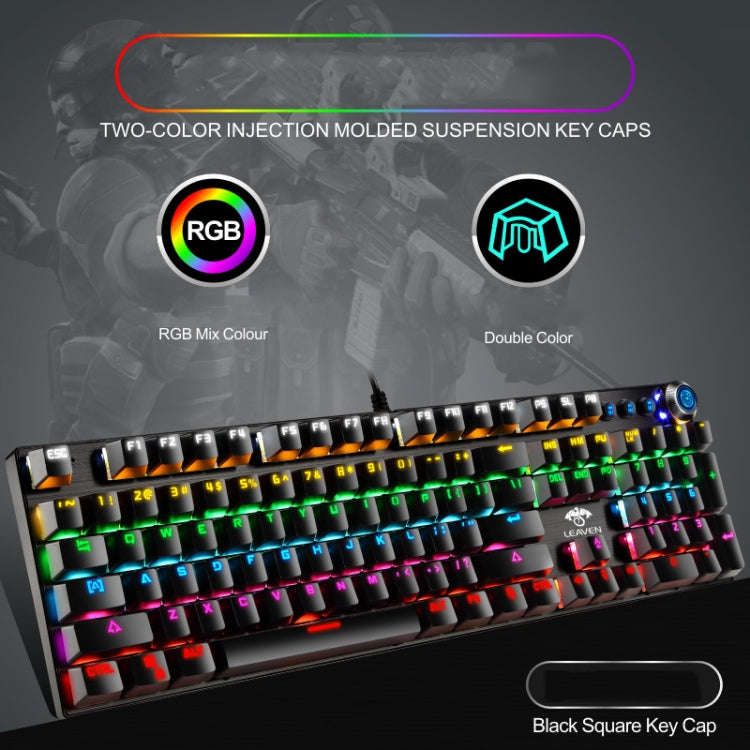 LEAVEN K990 Knob Version 104 Keys Office Computer Game Mechanical Green Axis Wired Keyboard, Cabe...