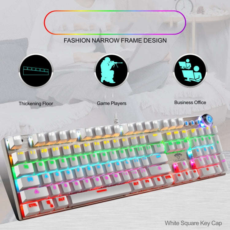 LEAVEN K990 Knob Version 104 Keys Office Computer Game Mechanical Green Axis Wired Keyboard, Cabe...