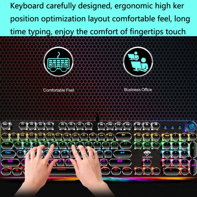 LEAVEN K990 Knob Version 104 Keys Office Computer Game Mechanical Green Axis Wired Keyboard, Cabe...