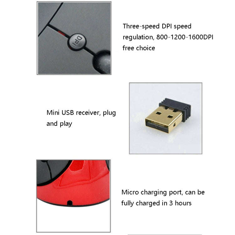 JSY-03 6 Keys Wireless Vertical Charging Mouse Ergonomic Vertical Optical Mouse(Red)