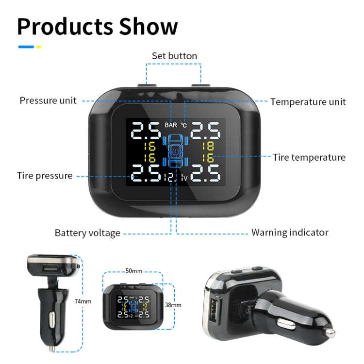 Q3 Mini Cigarette Lighter Car Wireless Tire Pressure Monitoring System TPMS Car Temperature Volta...