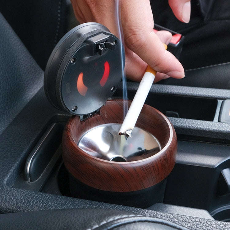 N17D Car Ashtray Arc Spot Tobacco With Lamp and Cover Car Ashtray(Wood Grain)