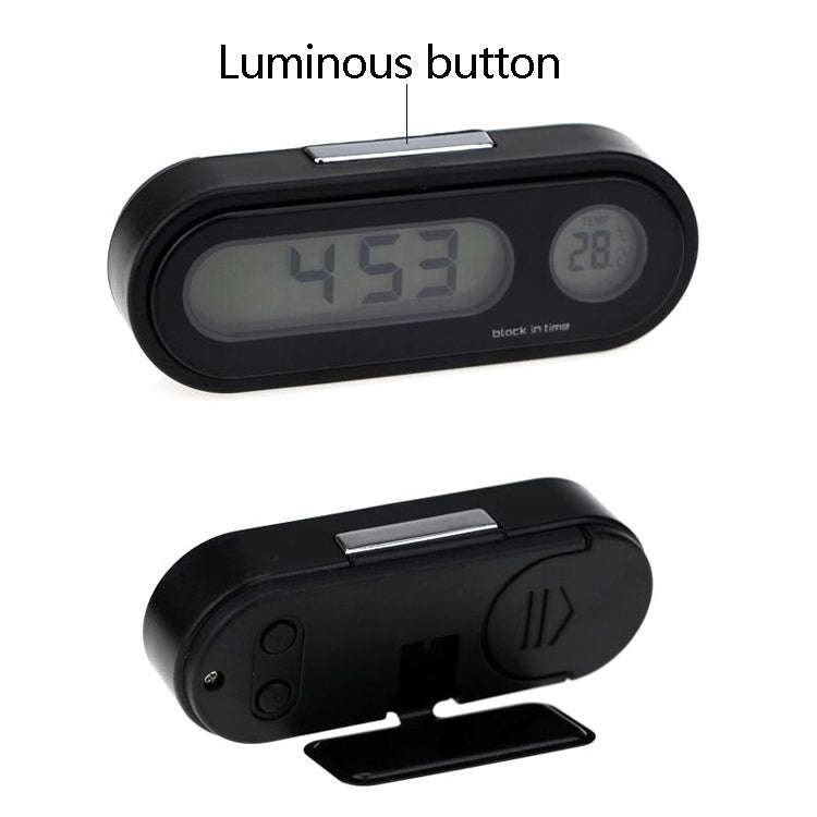 K02 Car Electronic Clock Temperature Meter Night Light LED Temperature Time Meter(Black Blue Light)