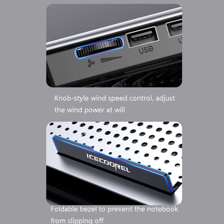 ICE COOREL Laptop Aluminum Alloy Radiator Fan Silent Notebook Cooling Bracket, Colour: Space Silver