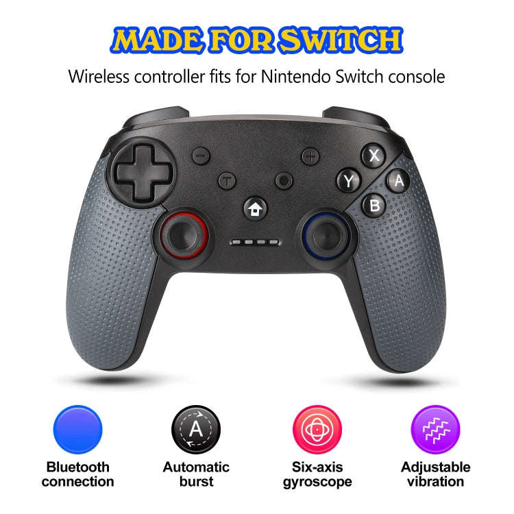 Bluetooth Wireless Gamepad  Built-In Dual Motors With TURBO Function Suitable For Switch Pro(Black)