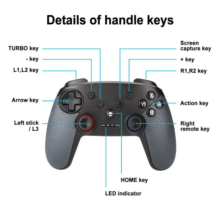 Bluetooth Wireless Gamepad  Built-In Dual Motors With TURBO Function Suitable For Switch Pro(Black)